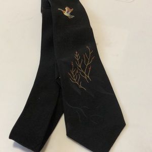 BOGO Vintage Hand Painted Black Skinny Tie with Mallards, Vintage Skinny Tie